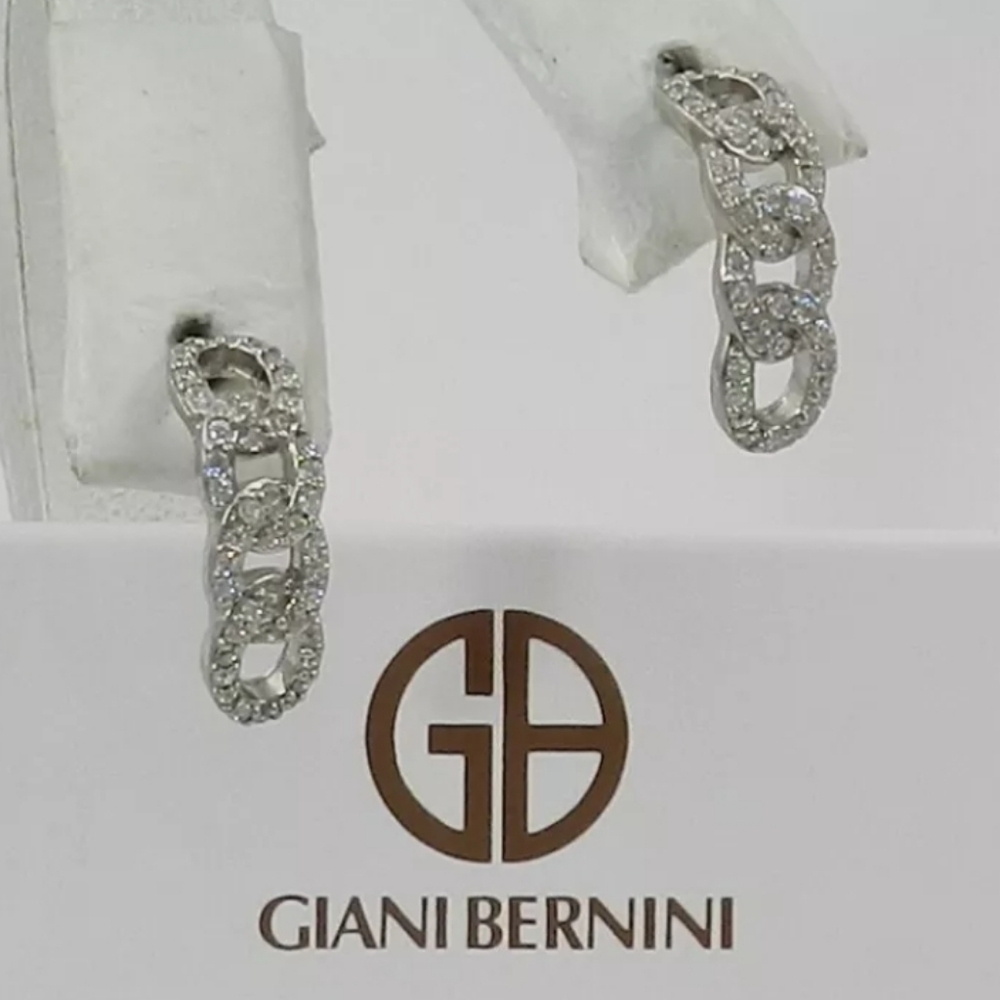 Giani Bernini Cubic Zirconia Pave Half Hoop Chain Link Earrings .925 MSRP $80